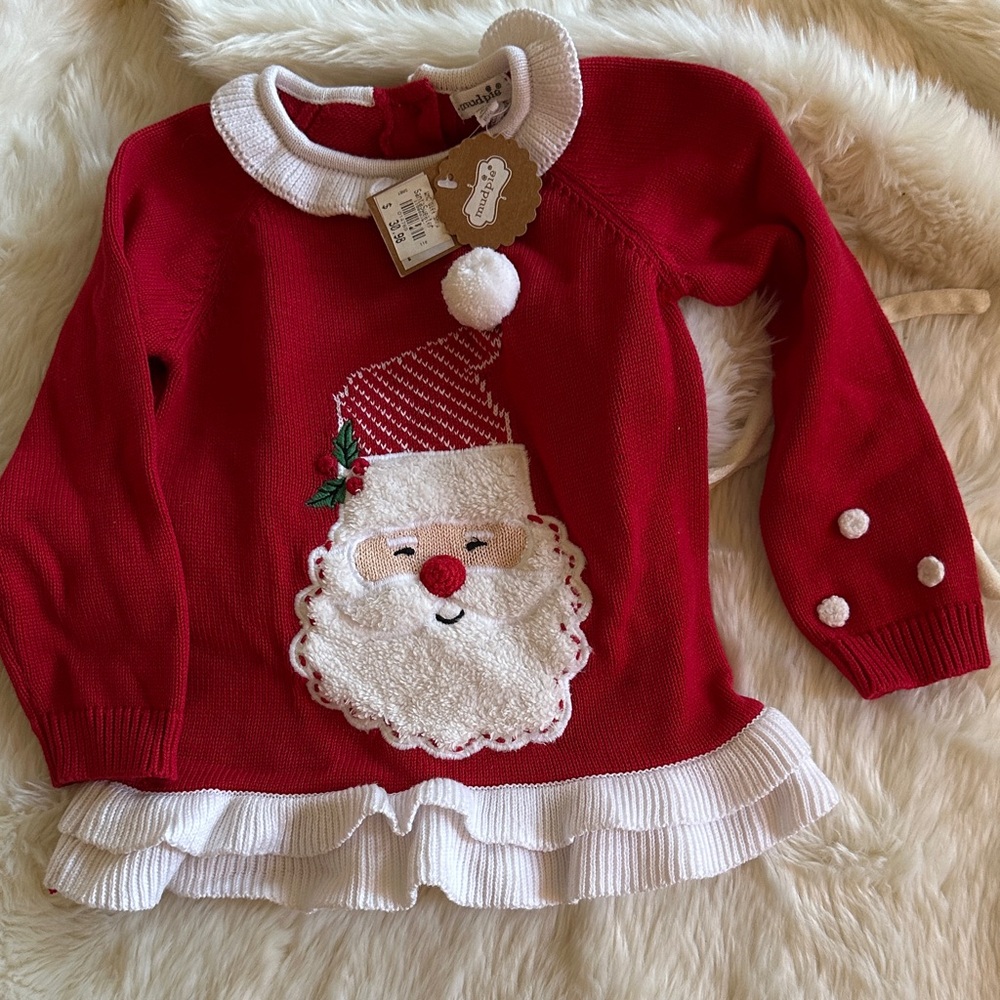 Adorable Santa Mud Pie Red child holiday sweater with ruffles size M (2-3T)